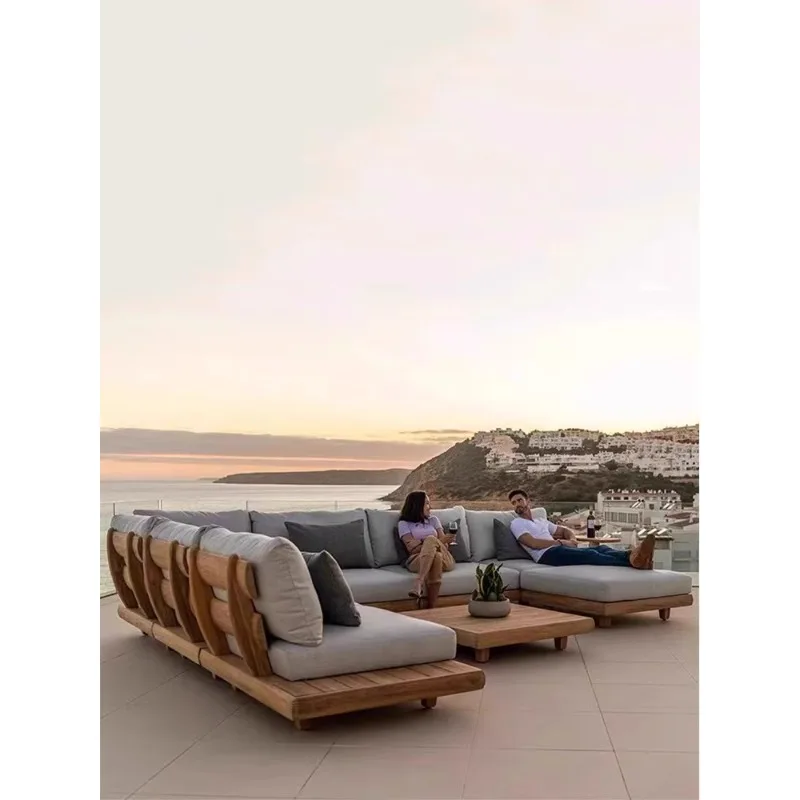 

Villa designer terrace outdoor sofa all teak outdoor courtyard garden rainproof and sunscreen high-end solid wood furniture