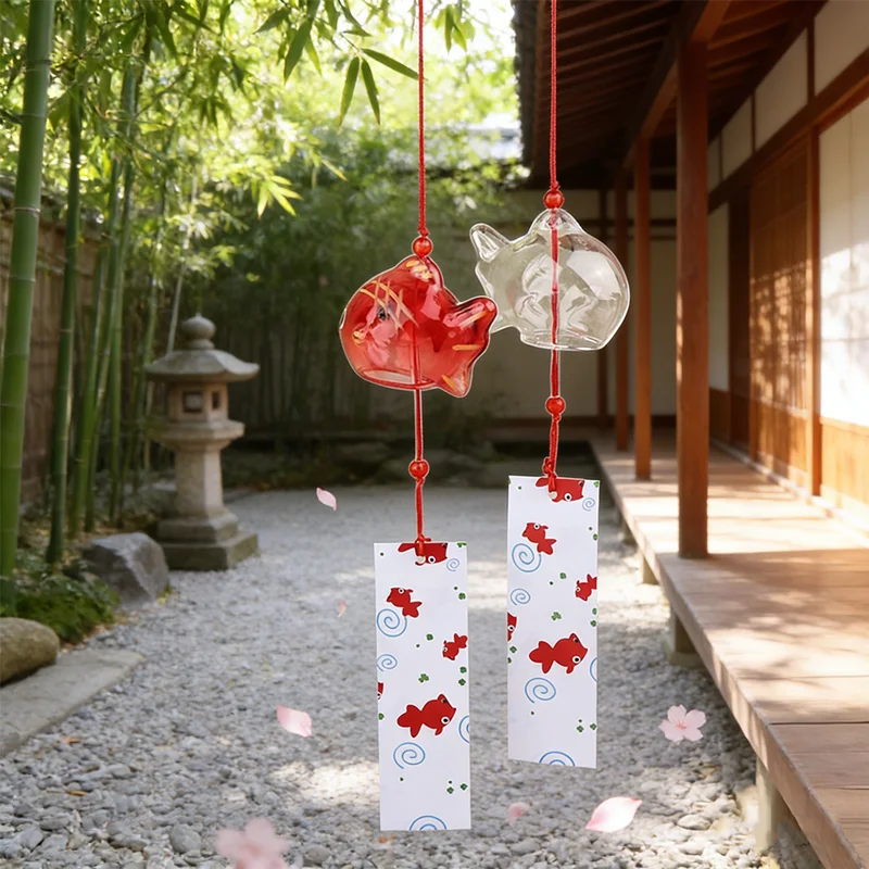 HUAHUA2026 NEW Japanese Furin Zen Garden Wind Chime, Glass Goldfish Design for Garden & Patio, Soothing Outdoor Hanging Ornament