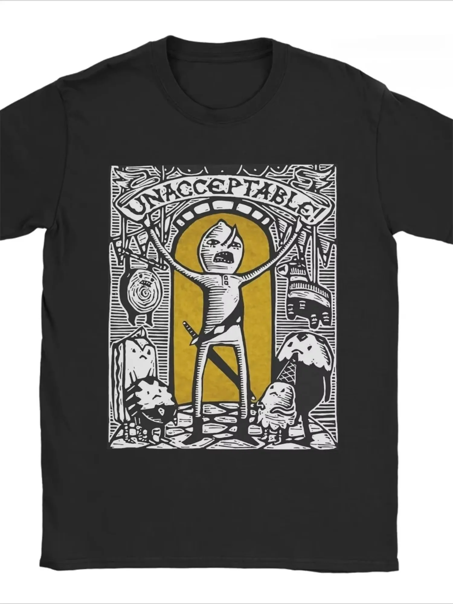 2026 new Retro Woodcut Art Graphic Men Tshirt Weird Fantasy Creature Black Tee