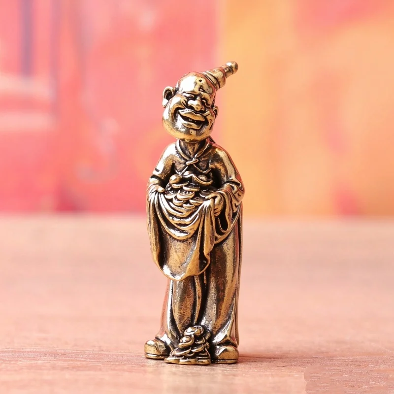 1 Piece of Pure Brass Fortune-Bringing Old Man Figure, Vintage Cultural and Creative Decoration, Desktop Tea Pet Craft, Copper Ornament