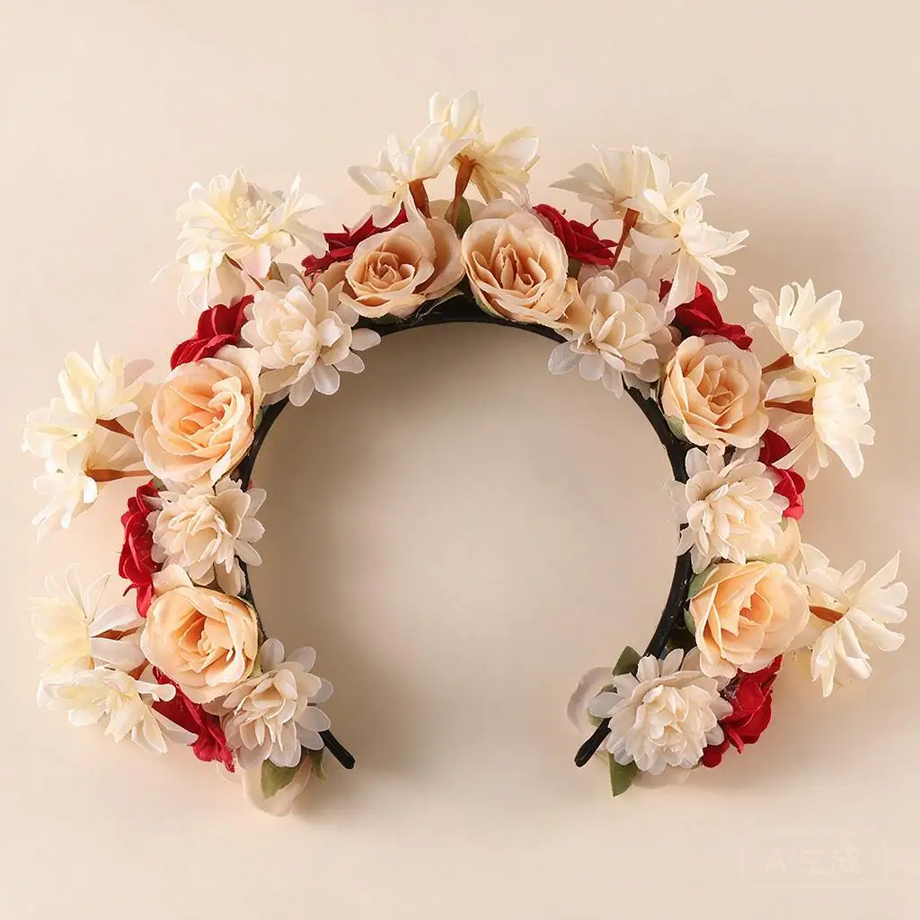 New Kids Chinese Hanfu Faux Flower Headband Ethnic Floral Hair Hoop Girls Hair Accessory For Festival Party Cosplay Photo Prop