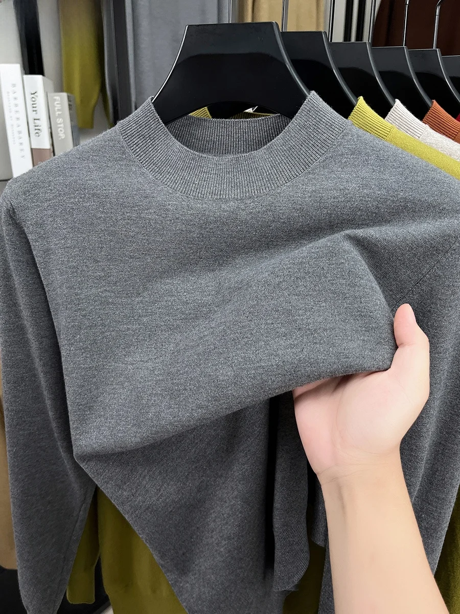 

Мужской тонкий шерстяной свитер-поло с высоким воротником для весны и осени, мягкий, удобный, повседневный, однотонный