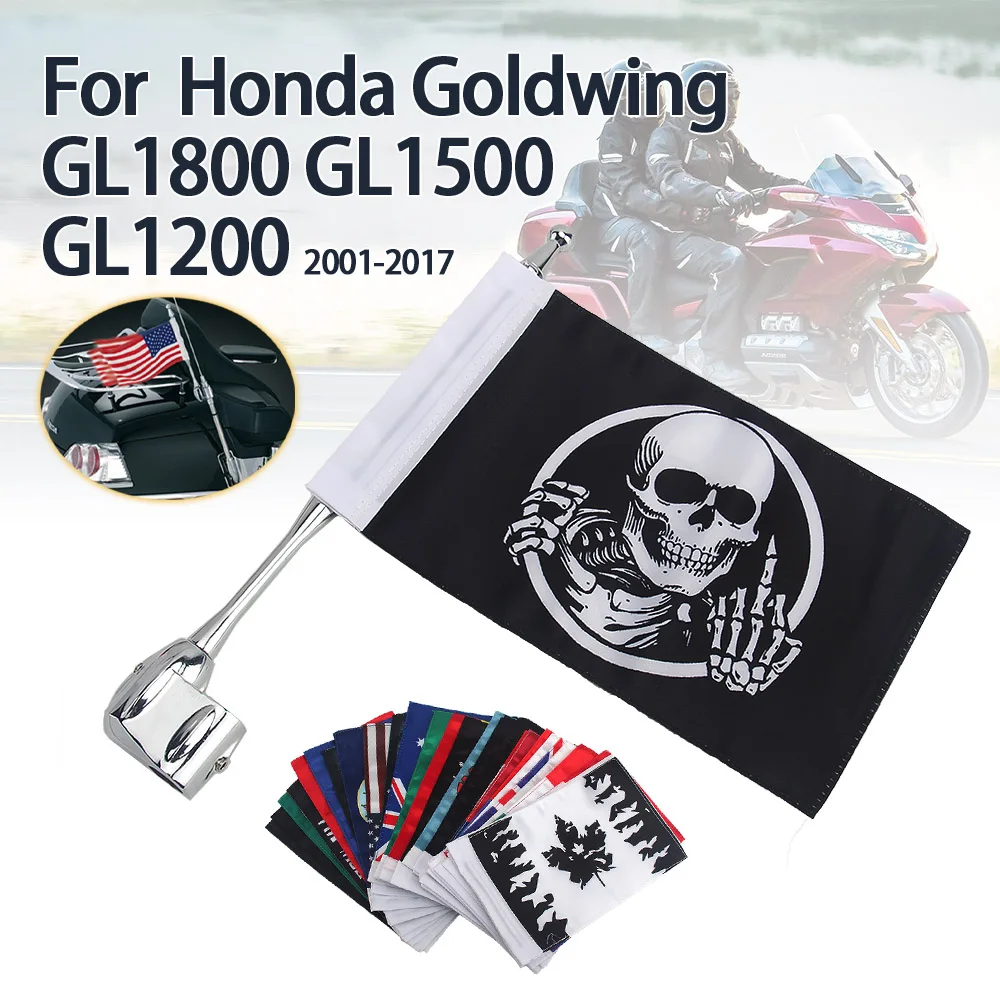 Motorcycle Flagpole Global Banner Fits For Gold Wing GL 1800 2001-2017 Goldwing GL1800 Trunk Flag Pole Mount Bracket