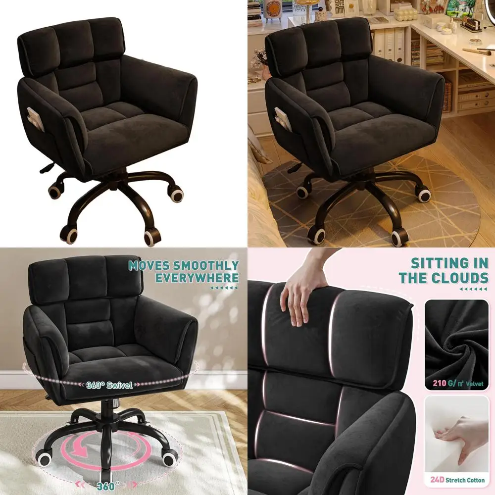 

Офисное кресло с регулируемой высотой, мягким сиденьем и боковыми карманами для современного домашнего офиса, черное