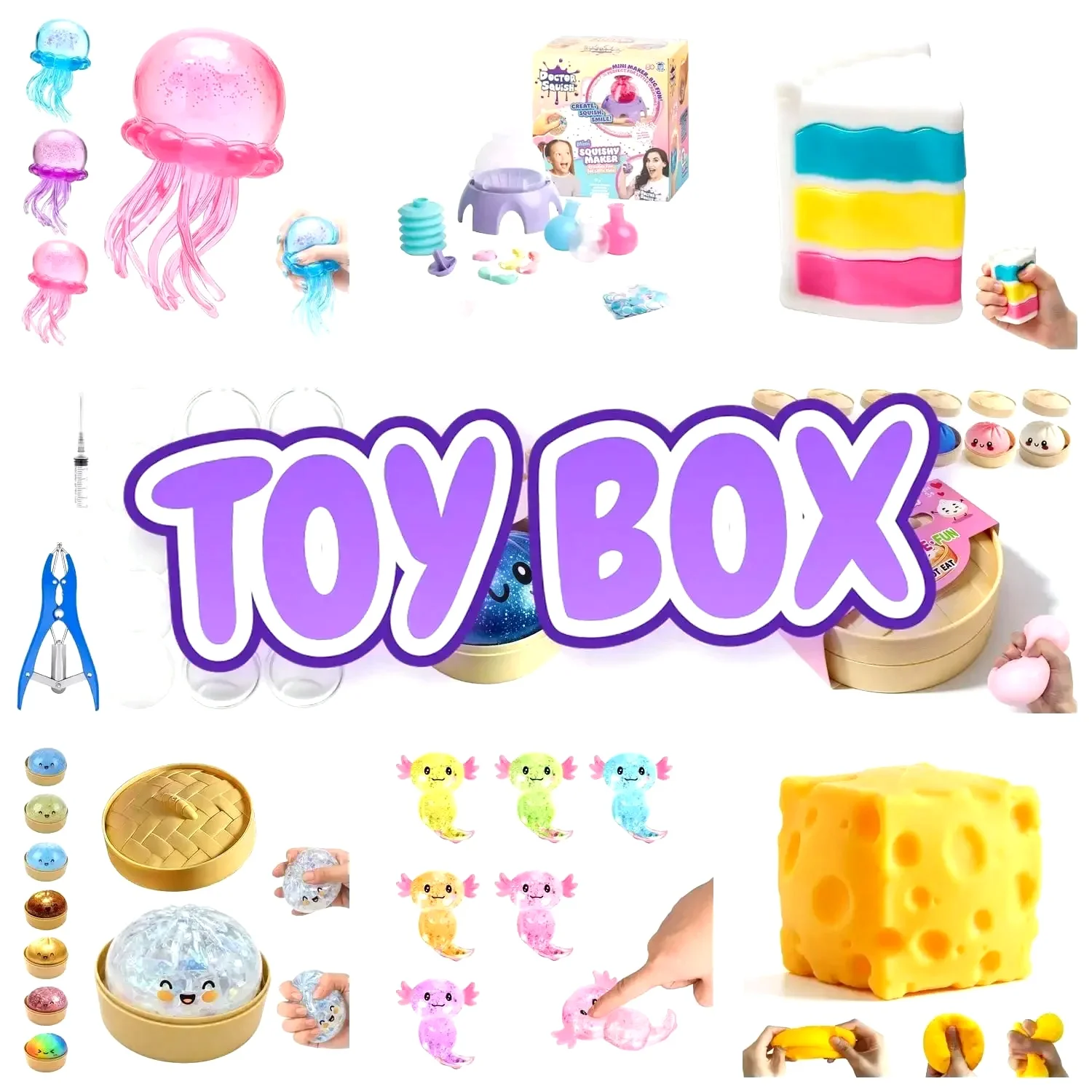 

Mystery Blind Box Stress Relief Squishy Toys | Rainbow Butter Bar, Giant Strawberry Daifuku, Sweet Corn & Glitter Steamed Bun Cute Soft Vinyl Surprise Fidget Toys For Anxiety Relief
