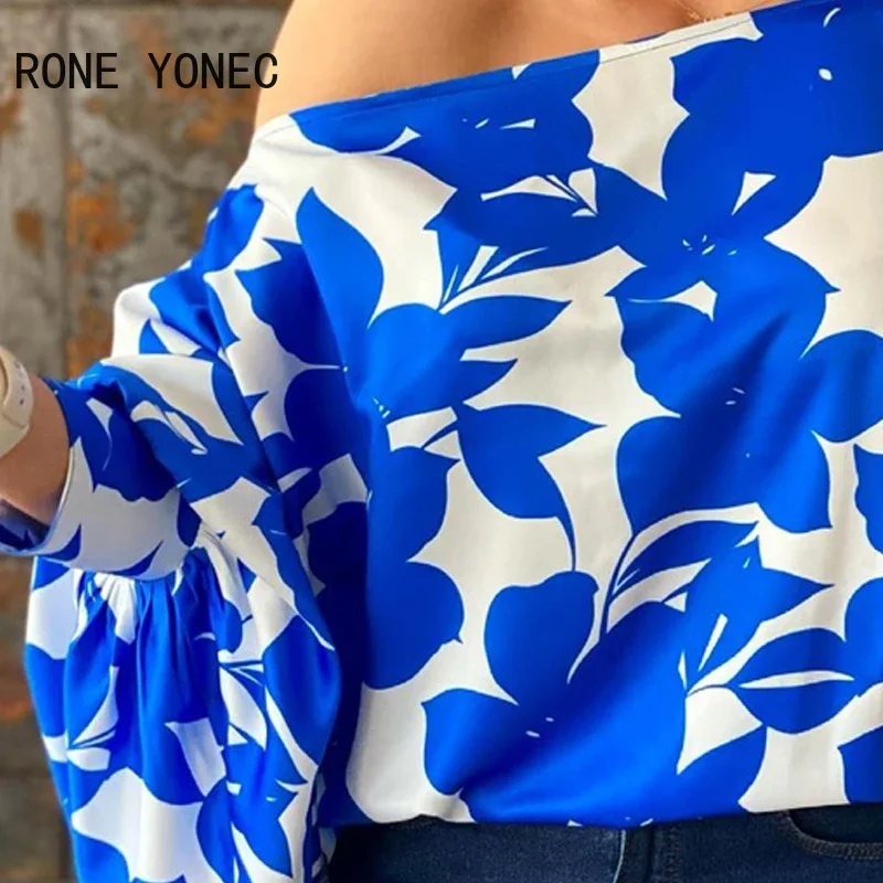 Women Casual Graphic One Cold Shoulder Puff Sleeves Blouse