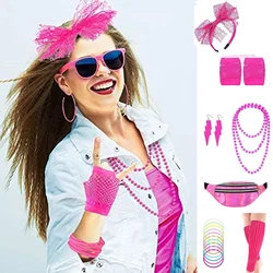 PESENAR 90s 80s Outfit Accessories 80s Costume Accessory Set 80s Clothing Typical Off Shoulder Mesh Shirt