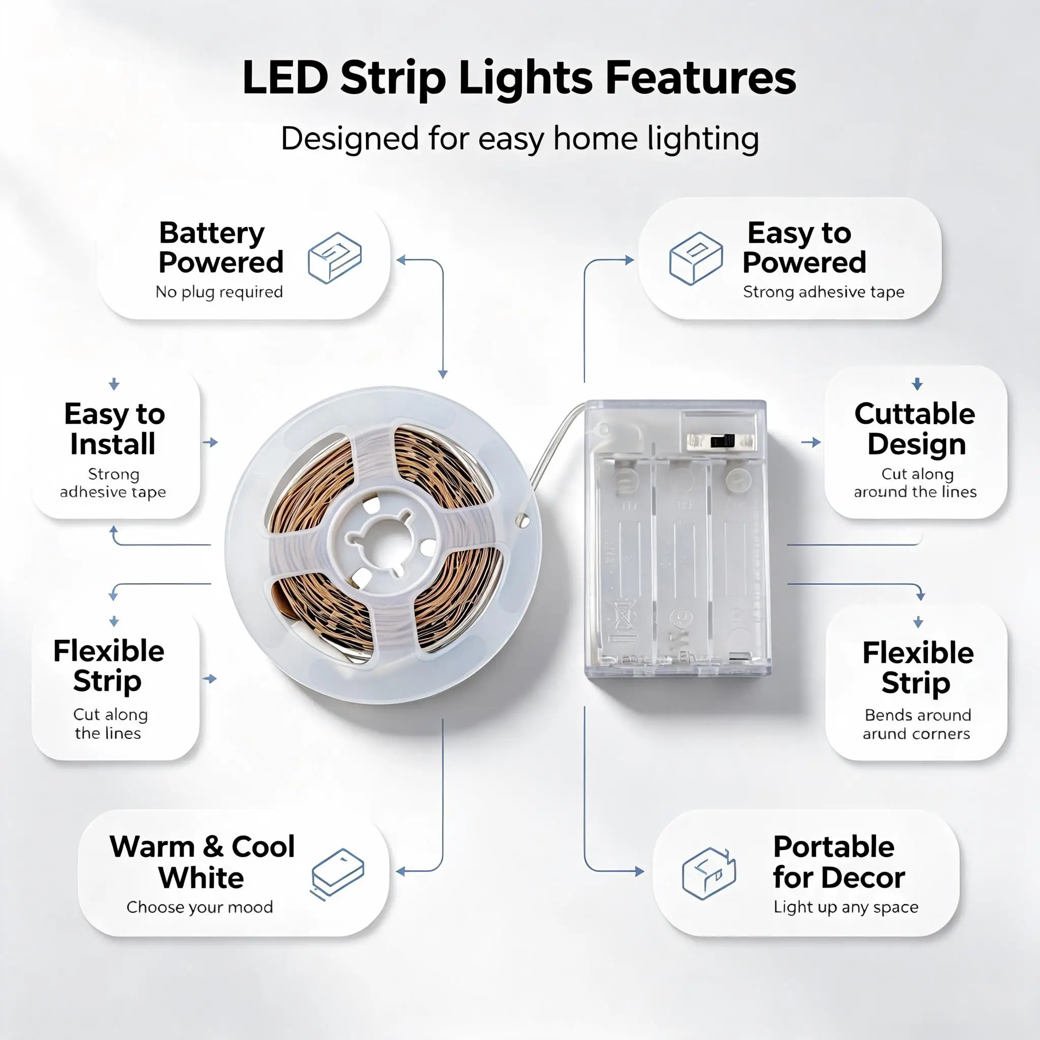 2835 LED light strip, battery powered, easy to install. Suitable for cabinets, entryways, staircases, and holiday decorations. image 4