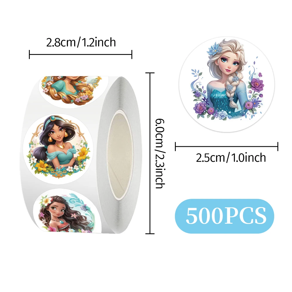 500 STKS Cartoon Disney Prinses Afdichting Roll Stickers Leuke Graffiti Waterdichte Sticker Kinderspeelgoed voor Pennenbakje Koelkast