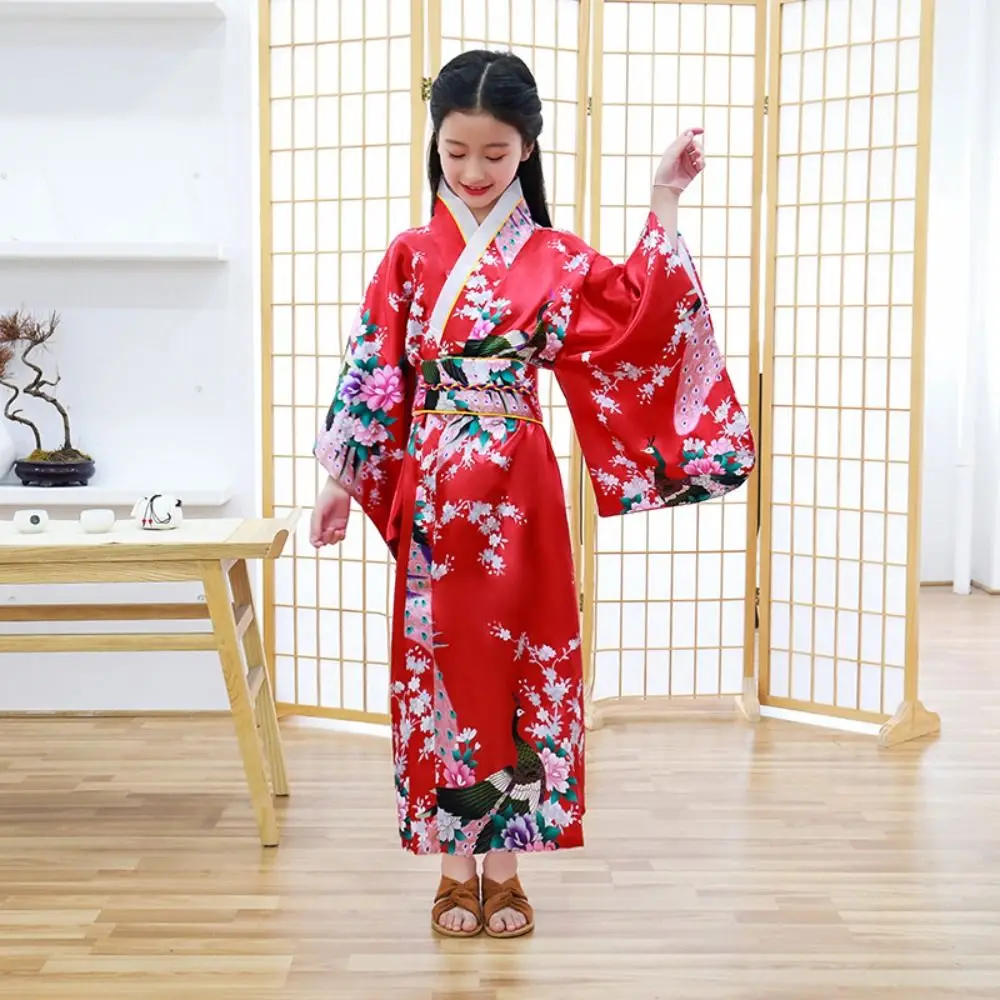 Printed Floral Kids Traditional Japanese Kimono Elegance Asian Children Sakura Girl Kimono Dress Japanese Style New