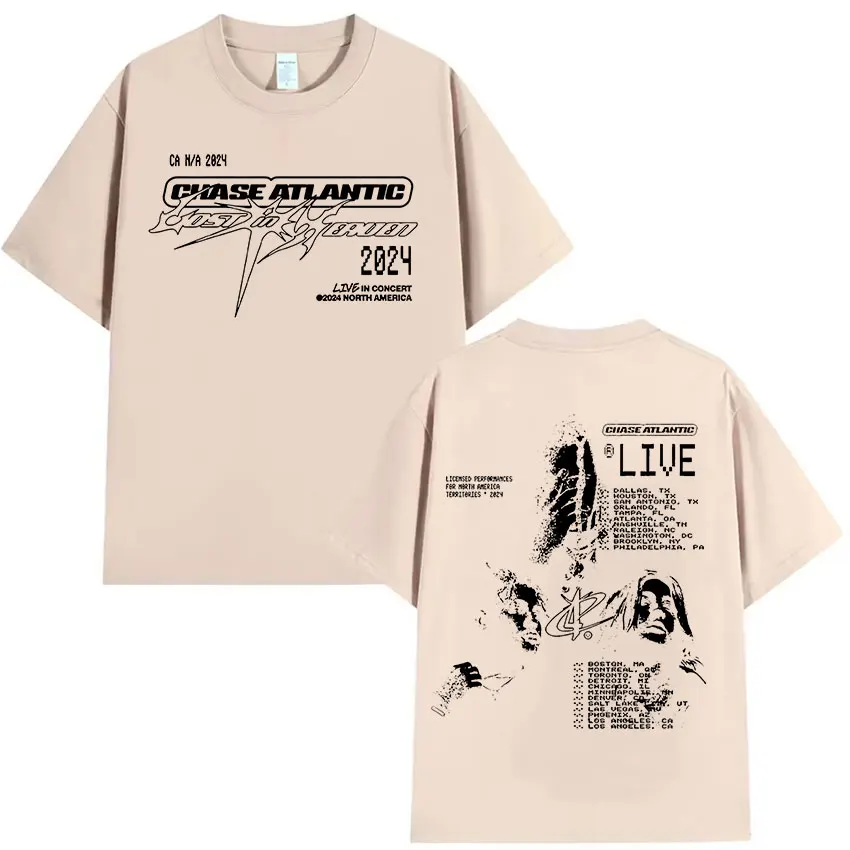تي شيرت روك باند تشيس أتلانتيك المفقودة في جولة أوروبا والمملكة المتحدة 2024 تي شيرت رجالي هيب هوب عتيق تي شيرت قطني كبير الحجم ملابس الشارع القوطية