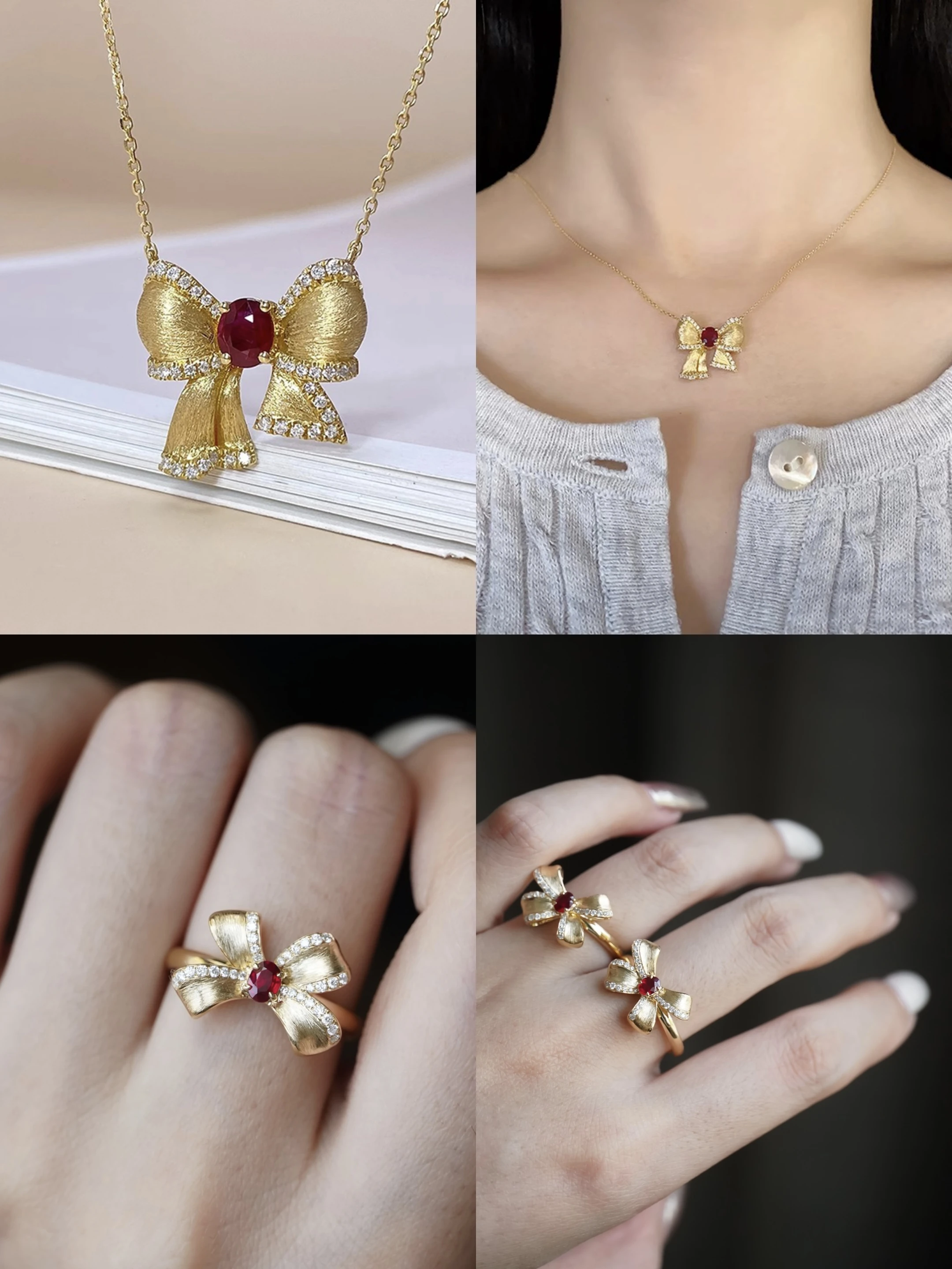 

Luxury Fashion 925 Silver Burmese Mogok Plegion Blood Ruby Bowknot Jewelry Set Butterfly Gem Wedding Necklace/Ring Ins Jewellery