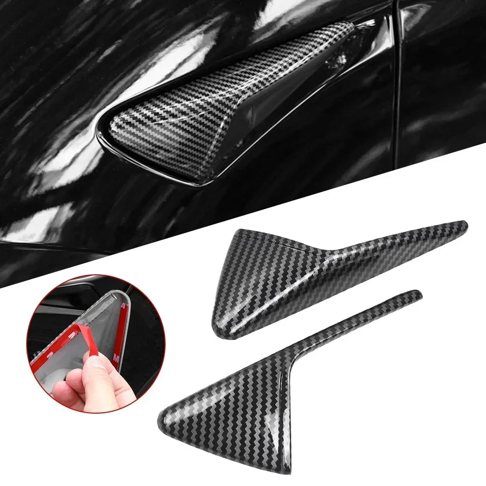 

For New Tesla Model 3 Y X S 2017-2022 ABS Carbon Pattern Side Camera Cover ABS Leaf Board Sticker Accessories