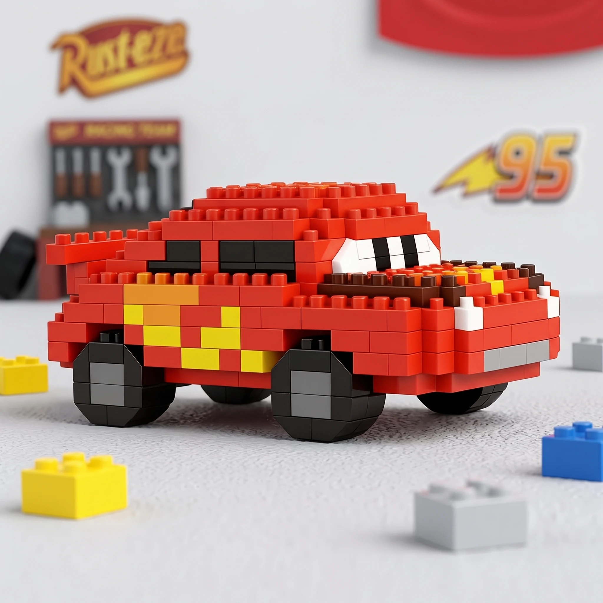 Lightning McQueen Series Cartoon Cars Micro Building Blocks DIY Assembled Mini Car Model Collectible Ornament Gift