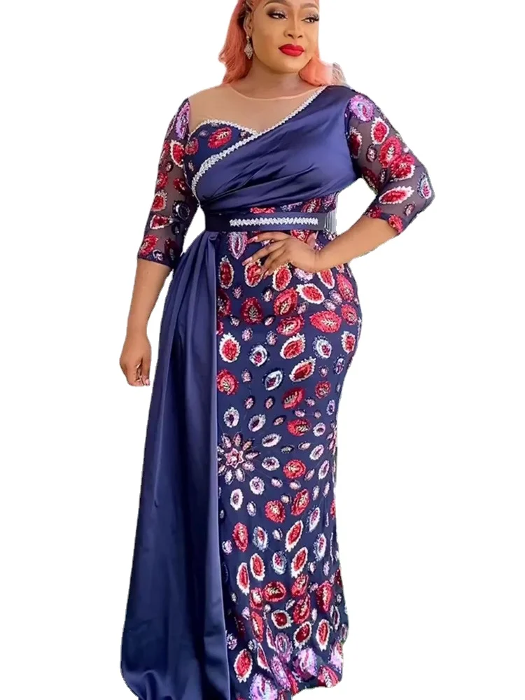 

2024 Elegant Plus Size African Party Long Dresses for Women New Dashiki Ankara Sequin Evening Gowns Outfits Robe Africa Clothing