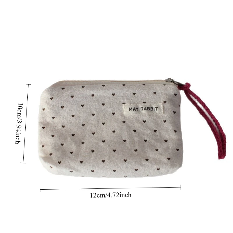 Korean Style Fresh Polka Dot Love Heart Canvas Coin Purse Portable Mini Key Storage Bag Simple Fabric Small Card Wallet Women
