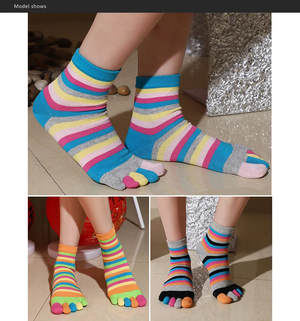 1/6 Paar Damen-Fünf-Finger-Socken, kurze Baumwollsocken, bunt, Regenbogenfarben, lässig, modisch, atmungsaktiv, warm, Harajuku, Happy Toe Socken, für Studenten – Detail 3