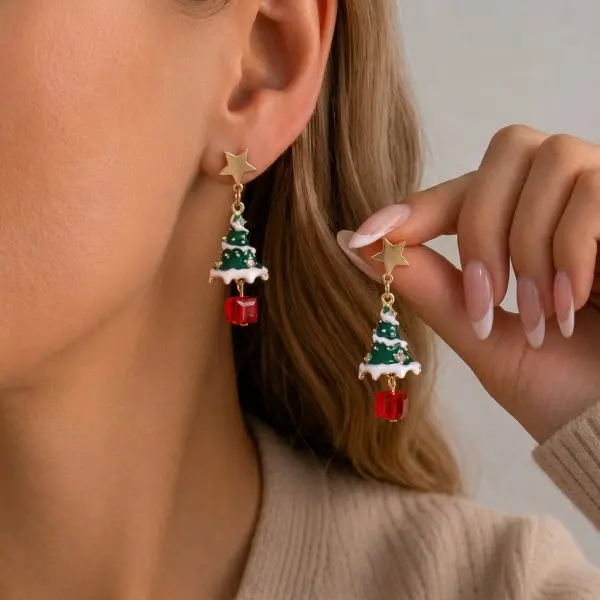 Women's Christmas Tree Zircon Crystal Star Dangle Earrings, Party Gift