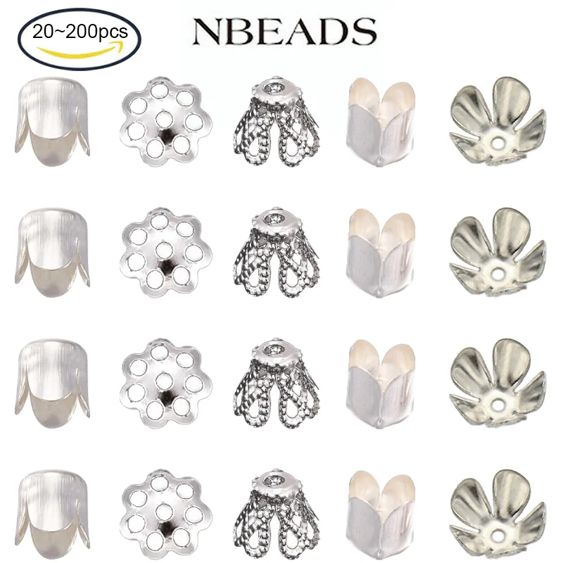 20-200PC 5 StyleIron Bead Caps Metal Filigree Charm Pendant Beads Caps Stick Band Accessories Jewelry Making DIY Craft