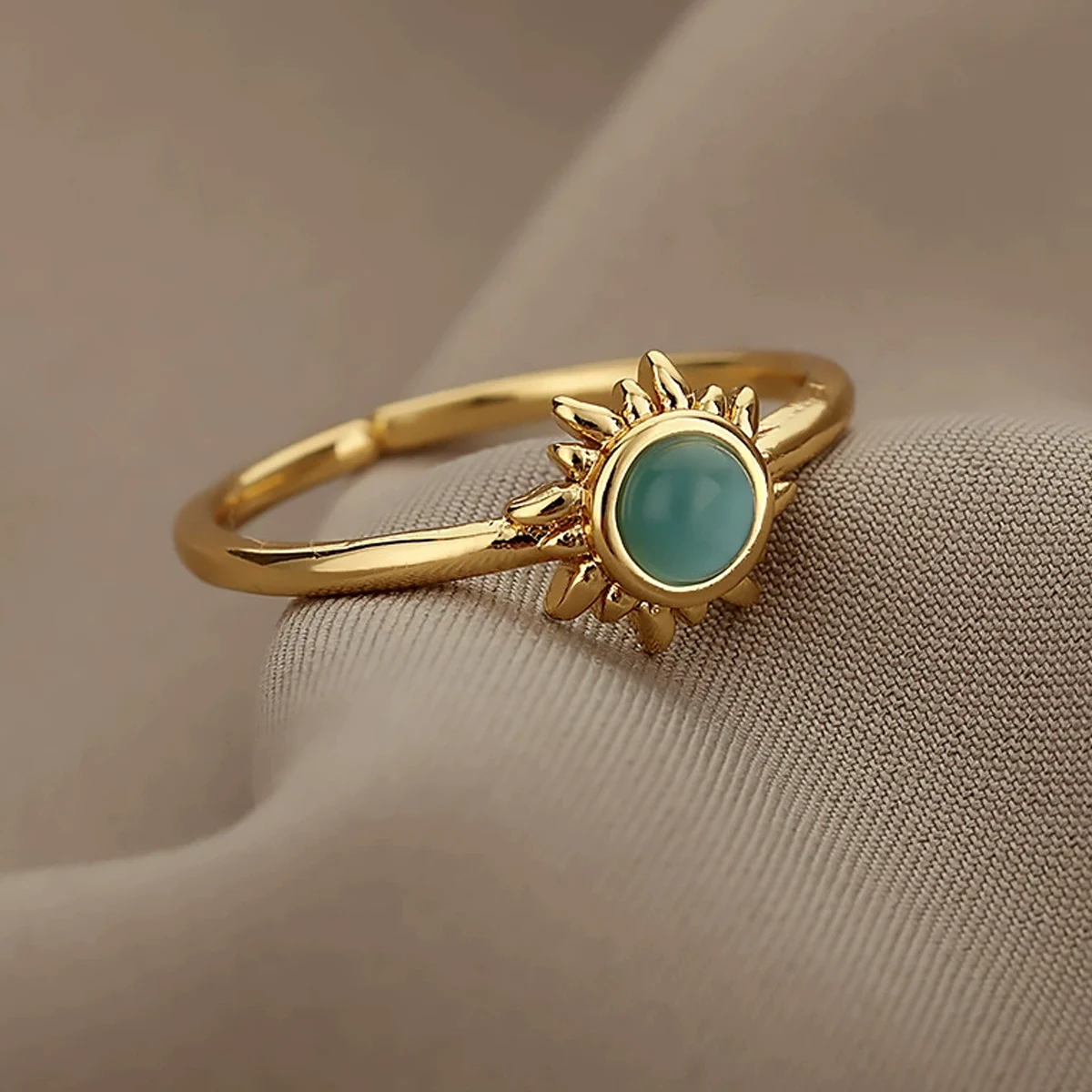 Sun Opal Rings For Women Gold/Silver Color Couple Rings Aesthetic Engaement Wedding Ring Jewelry Party Gift image 5