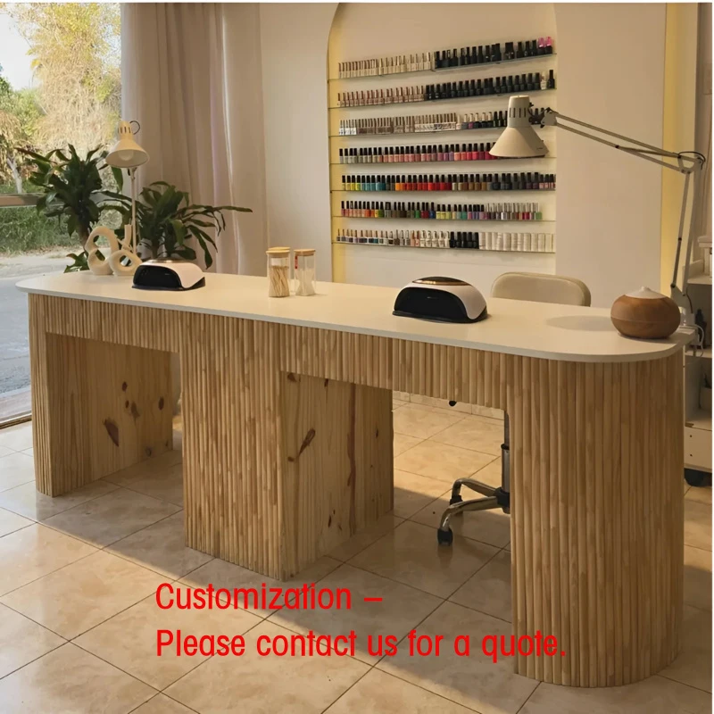 custom.M2  Modern Nail Shop Beauty Salon  Double Wood Manicure Table with Dust Collector, Socket, More Storage Nail Table