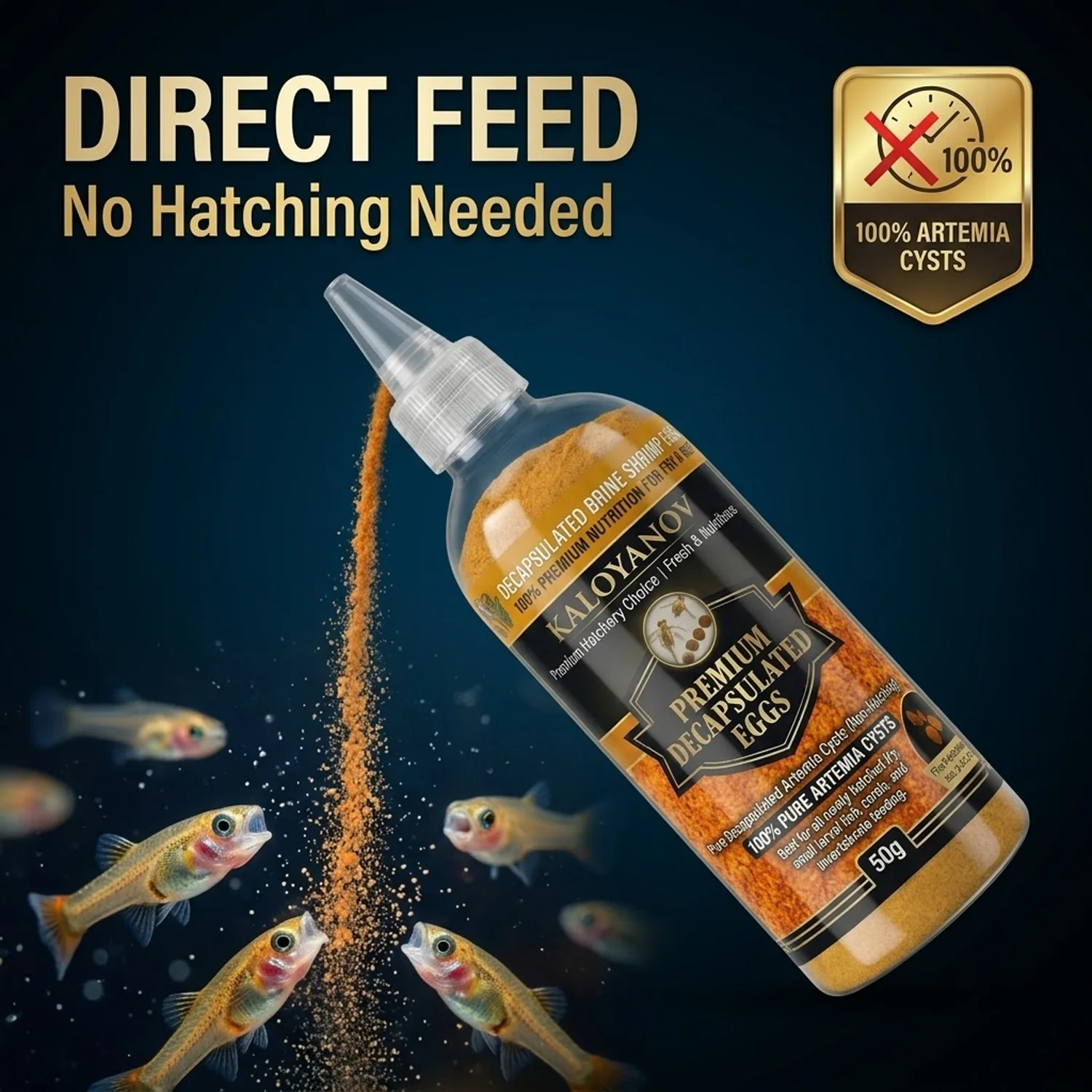 Premium 50g Decapsulated Brine Shrimp Eggs Non-Hatching Artemia Cysts Direct Feed Fish Food for Aquarium Fry Guppies Reef Coral