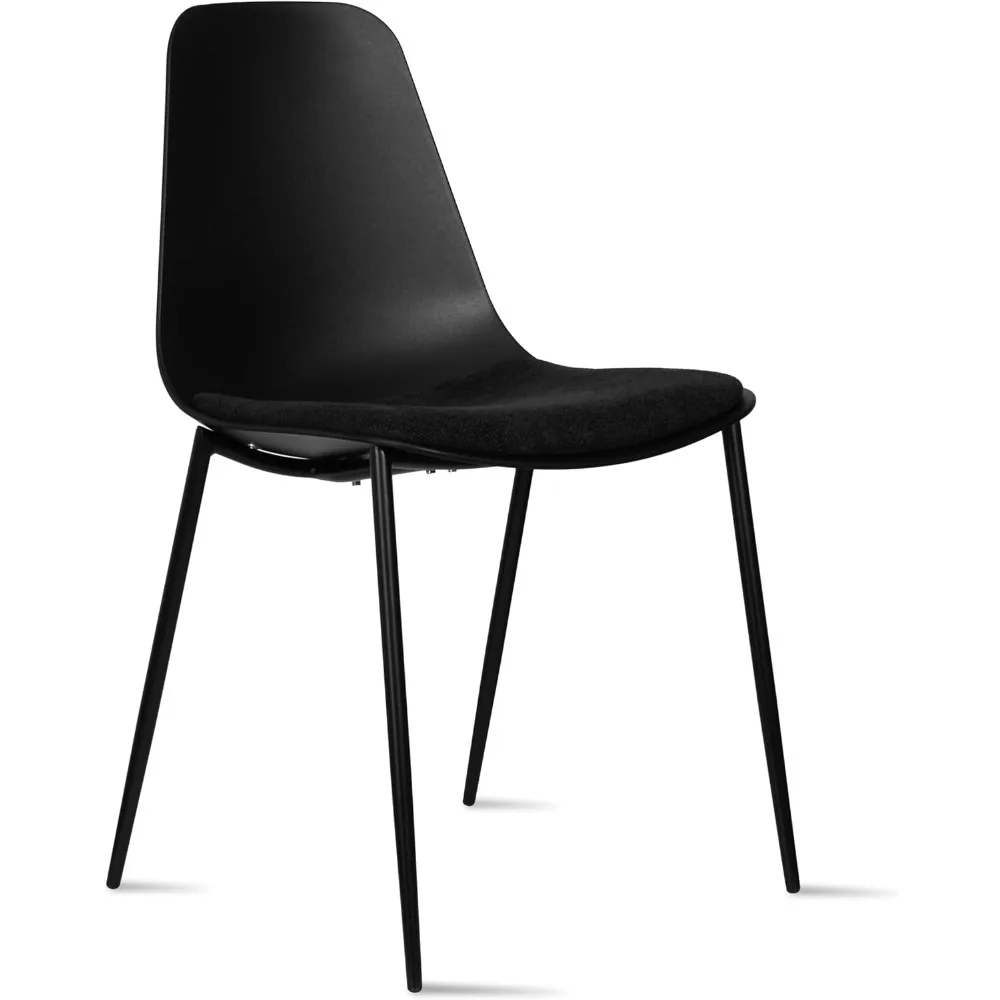 

Modern Kitchen Dining Chair Linen Fabric Padded Seat Cushion with Metal Legs and Armless Molded Plastic Top for Office Indoor P