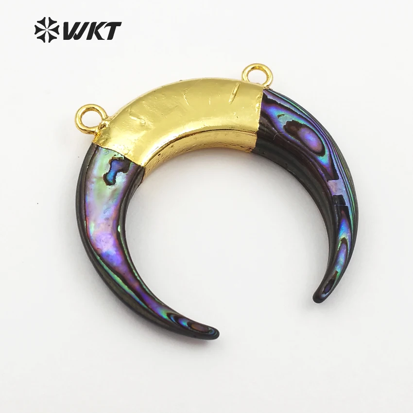 WT-P935 High Quality Natural Crescent Abalone Shell Pendant With Gold Plated Half Moon Double Hooks For Necklace Making