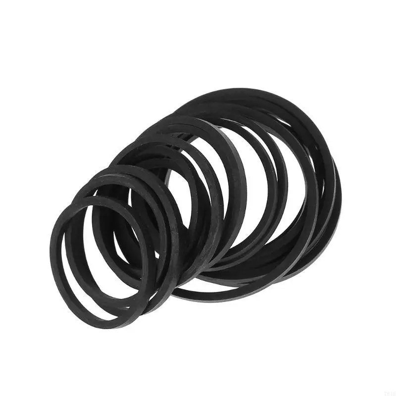 781E 20pcs Universal 2 mm Chiều rộng vành đai cao su hình vuông 40-65mm/75-100mm/110-145mm trộn dây băng băng cassette, màu đen