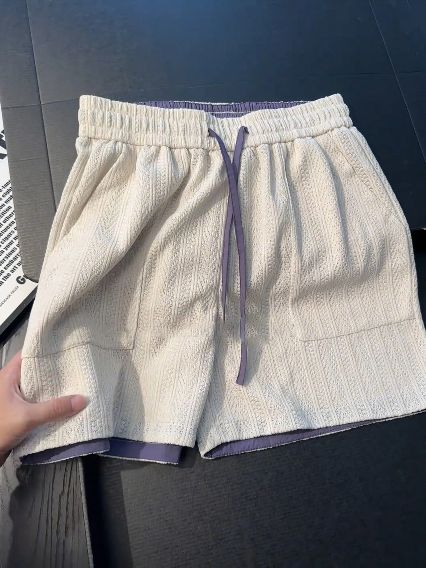 Old Money Style Breathable Lightweight Sporty Casual Shorts Mens Summer Loose Fit Textured Five-Quarter Length Pants