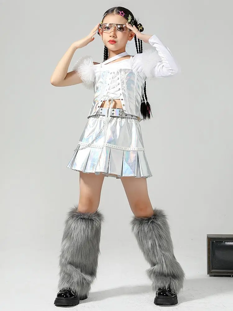 Silver Jazz Dancing Clothes Girls Catwalk Show Stage Costume Hip Hop Dancewear Festival Clothing