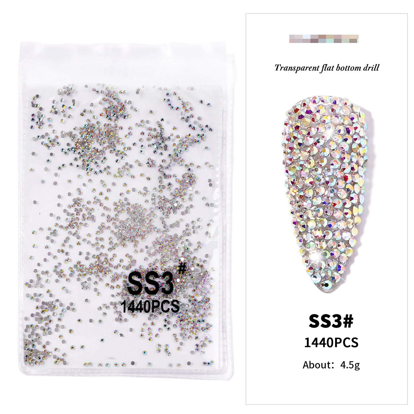 AB/Klar 1 Tasche Nagel Strass Größen SS3-SS12 1440 stücke Nagel Kunst Dekoration Flatback Glas Steine Glänzende Edelsteine DIY edelsteine