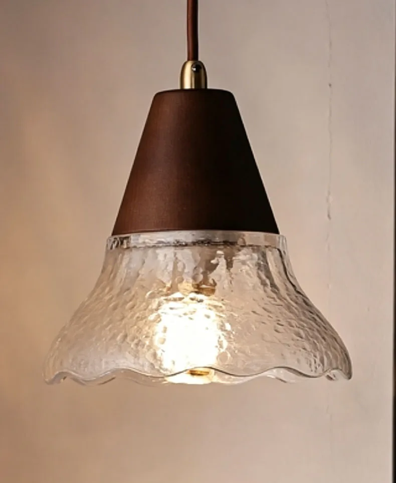 Glass Pendant Lamp Brown Wood