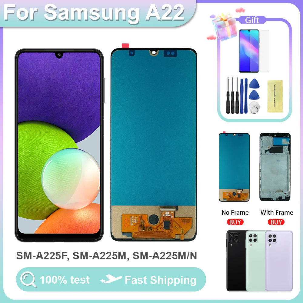 

Super AMOLED For Samsung A22 4G LCD For Samsung A225 A225F SM-A225F/DS LCD Display Frame Touch Digitizer Screen A225 LCD