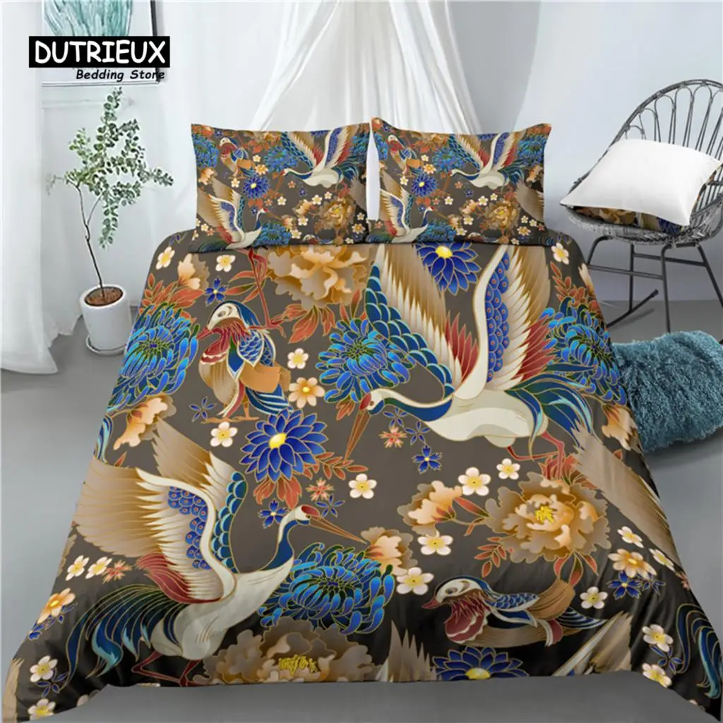 Home Living Luxury 3D Crane Print 2/3Pcs Comfortable Duvet Cover PillowCase Bedding Sets Queen and King EU/US/AU Size