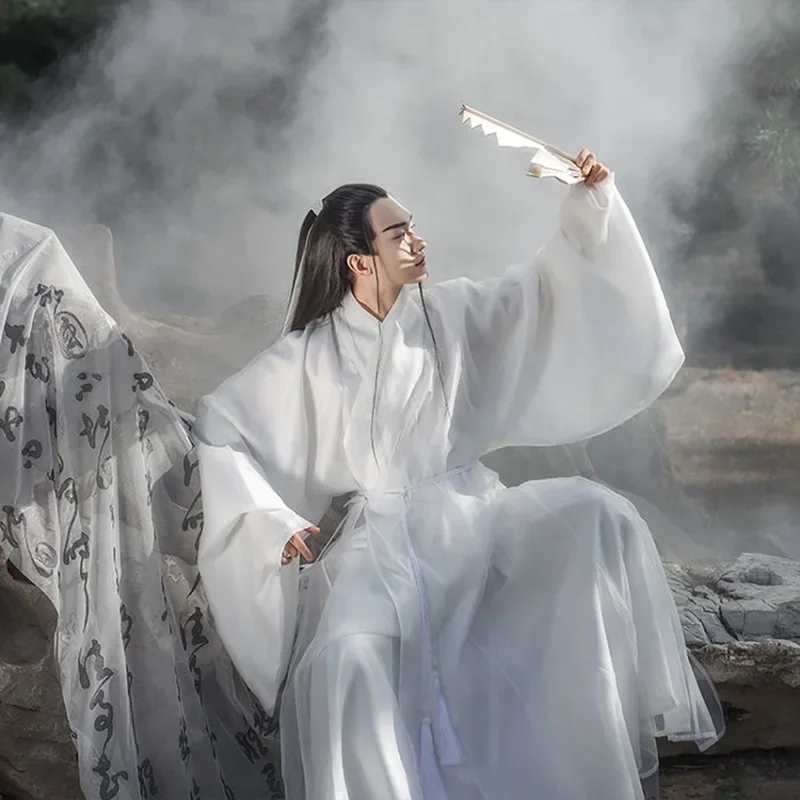 

Китайский традиционный ханьфу Taoist длинное платье мужские и женские рубашки с большими рукавами с перекрестным вырезом ханьфу, косплей Медитация