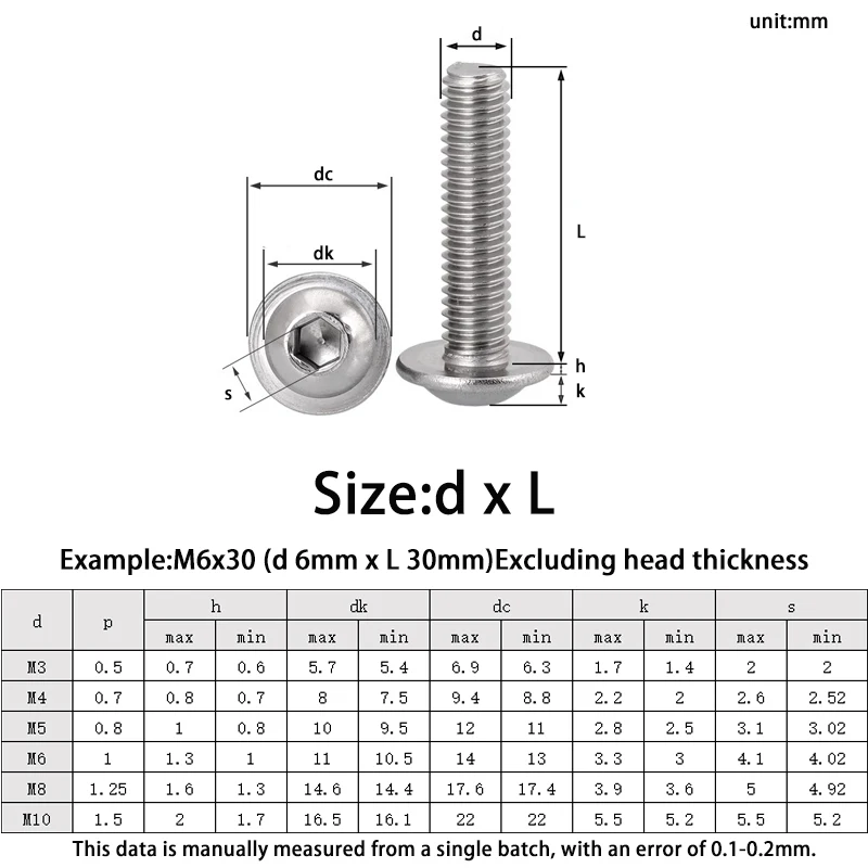 2-100pcs Hex Hexagon Socket Round Button Head With Washer Collar Bolt Screw M3 M4 M5 M6 M8 M10 ISO7380.2 304 A2 Stainless Steel