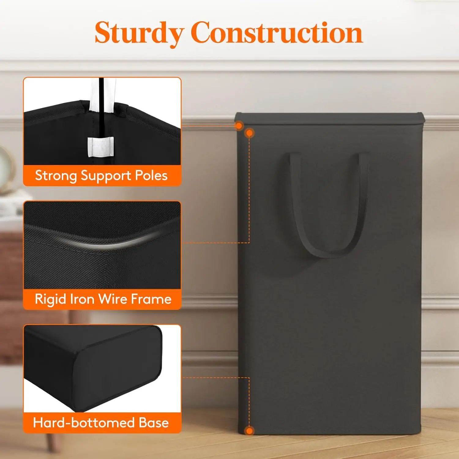 65L Covered Laundry Basket with Large Capacity, Space-Saving Design, and Portable Clothes Storage Basket, Suitable for Use in Be