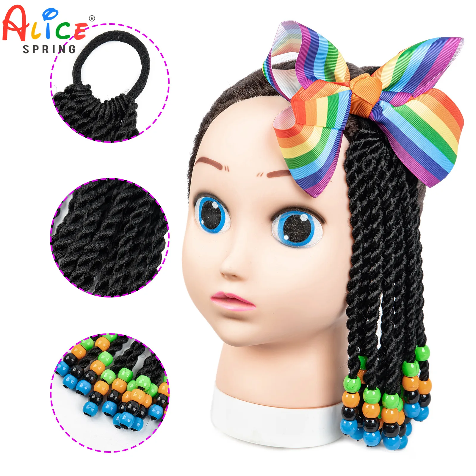 

Синтетические витые плетеные волосы с бусинами Ярко-розовые бусины и атласные заколки для волос с бантом Симпатичные аксессуары для волос для детей и девочек