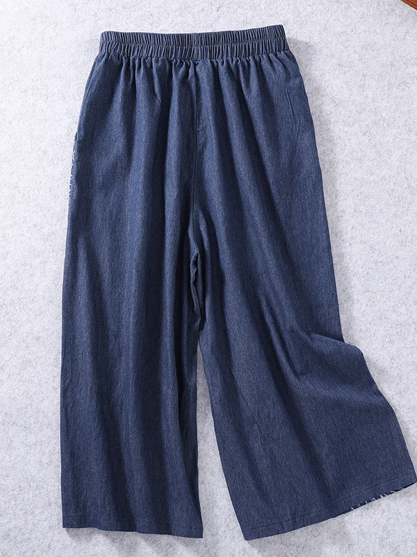 Calças Jeans Fenas de Verão, Largas e Finas, de Cintura Alta, Crimento Curto, em Denim , Ajuste Solto, Estilo Mo...