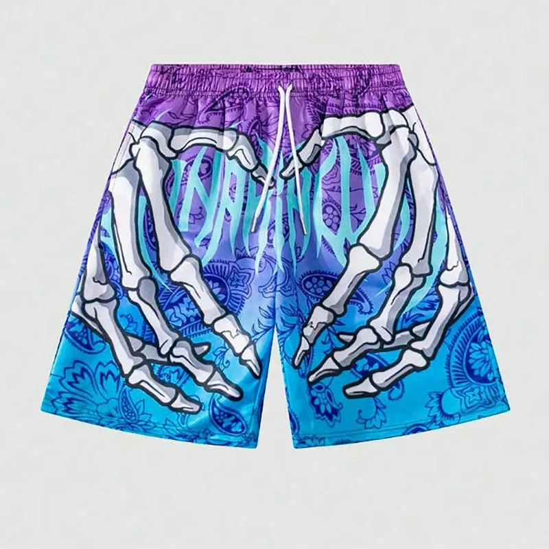 Male Summer Skeleton Gothic Shorts Plus Size Casual Men Thin Sport Running Shorts for Men Jogging Tracksuits Fitness Sweatpants
