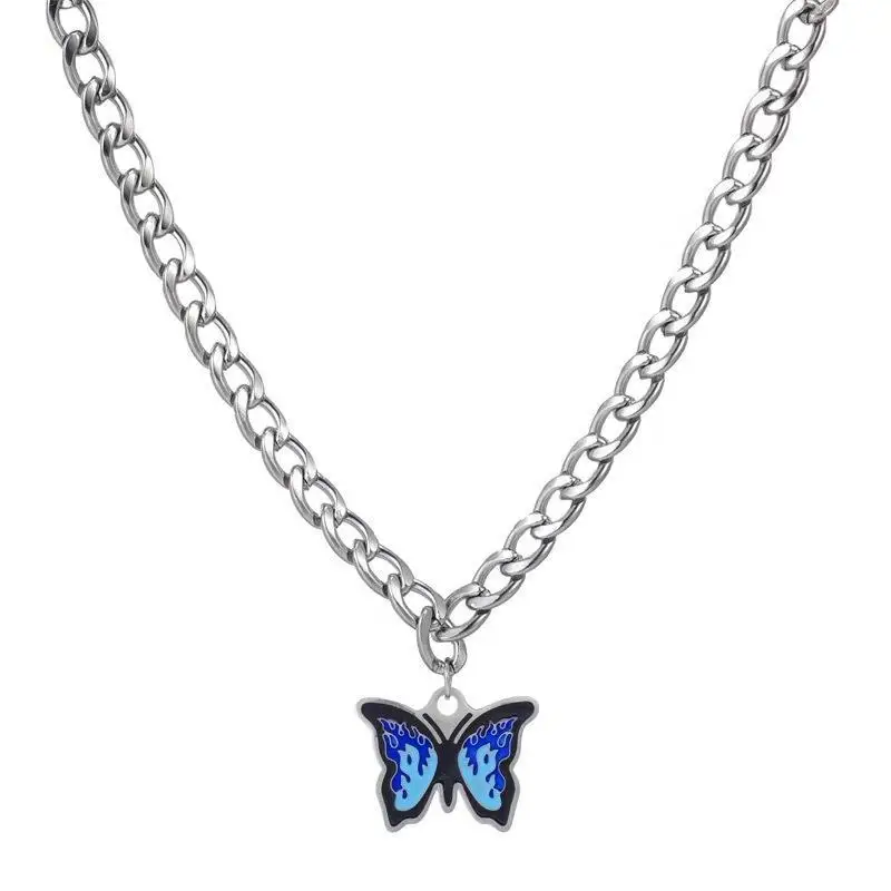 Original Titanium Blue Butterfly Necklace Sportswear Collar Couple Style Cool Minimalist Hip Hop Collar Chain For Girlfriend