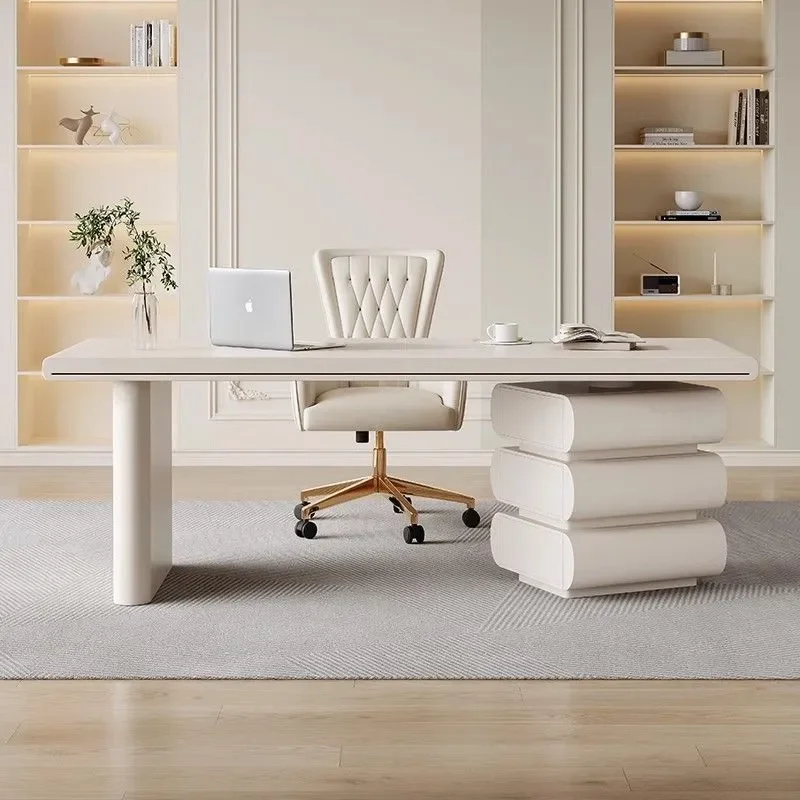 French Light Luxury Modern Cream Style Solid Wood Desk Small Apartment High End Designer Computer Office Table