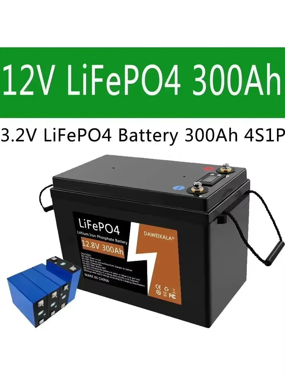 

High-capacity durable lithium iron phosphate battery pack for 4000 cycles, 12V 300Ah, suitable for RV camping and mobile power.