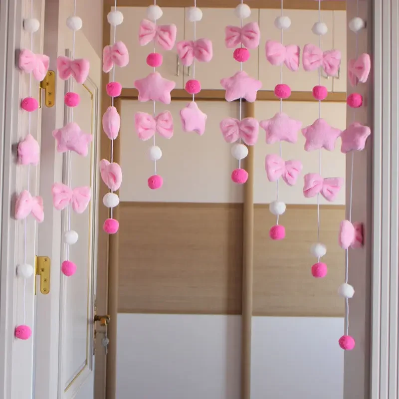 Arc Heart Stars Bow Curtains Door Curtain Short Romantic Tassel Girls Pelmet Room Sweet Bead Window Valance Door Blackout Pink