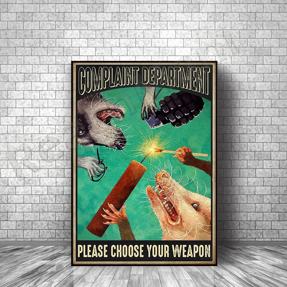 

Raccoon Opossum Poster Complaint Department Please Choose Your Weapon Funny Poster Home Living Decor Poster