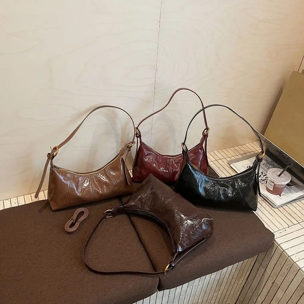 

Trendy Retro Leather Underarm Bag French Solid Color Women's Armpit Bag Leisure Handbag Commuting Shoulder Bag Girls