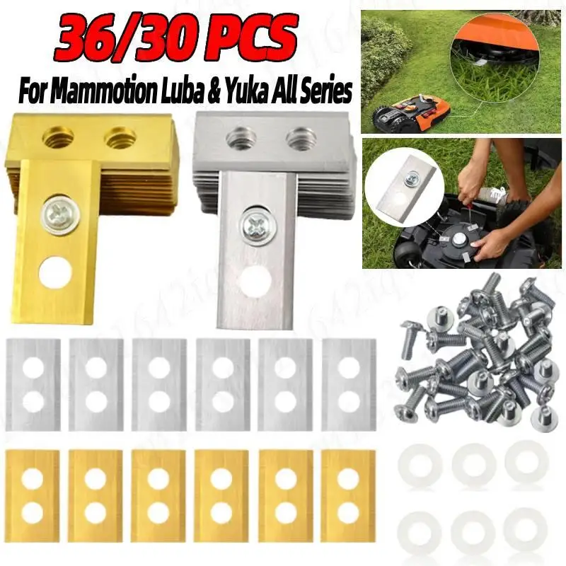 

36/30Pcs Double Hole Mower Blades Thick Cutting Blade Wear Resist Stainless Steel Lawn Mower Replacement Blade Set for Luba/Yuka