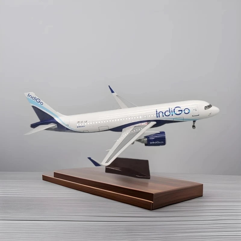 

scale aircraft 47cm A320 Indian Indigo Airways Simulation Airplane diecast Resin Plane Assemble Model Toy Souvenir With LED Ligh