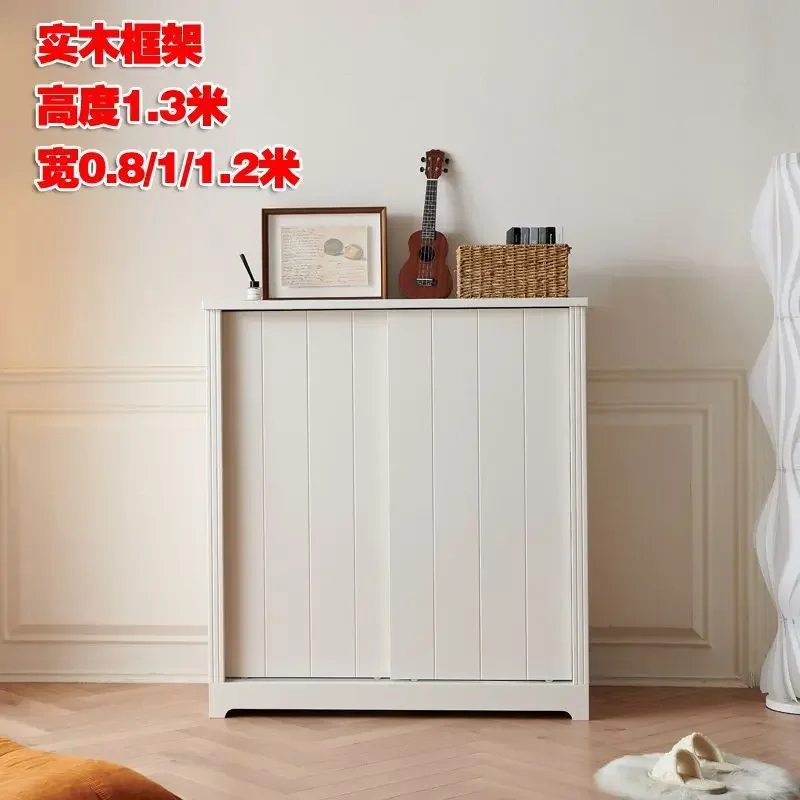 Cream 1.2 meters sliding door, all solid wood children's low cabinet two doors, sliding door 0.8 meters, low wardrobe sliding do